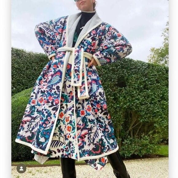 Tanya Taylor Women's M/L Grey And Floral Cadence Wool-Blend Robe Coat NWT $765‎ - Picture 12 of 13